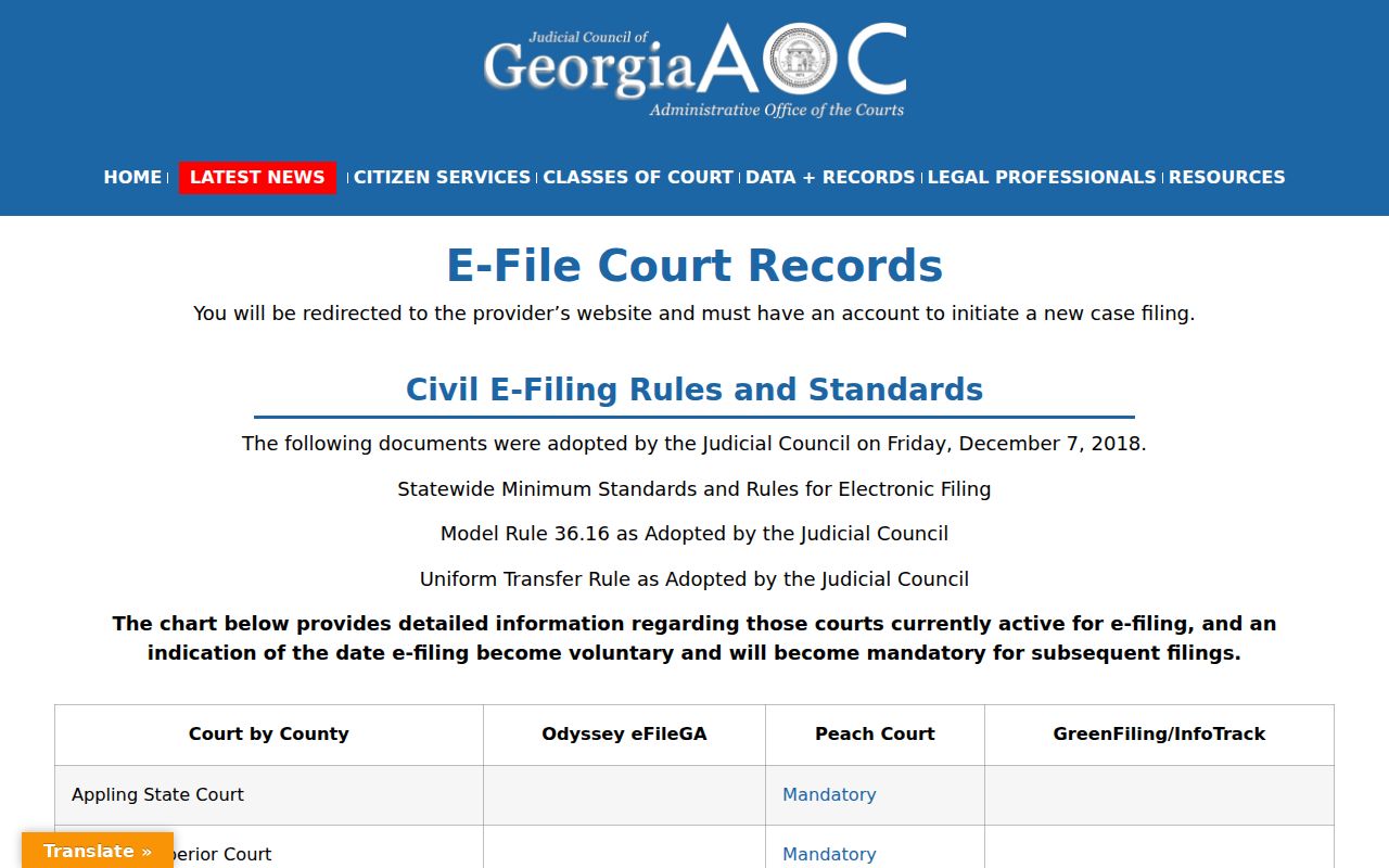 Peach County civil court docket Georgia e-file directory