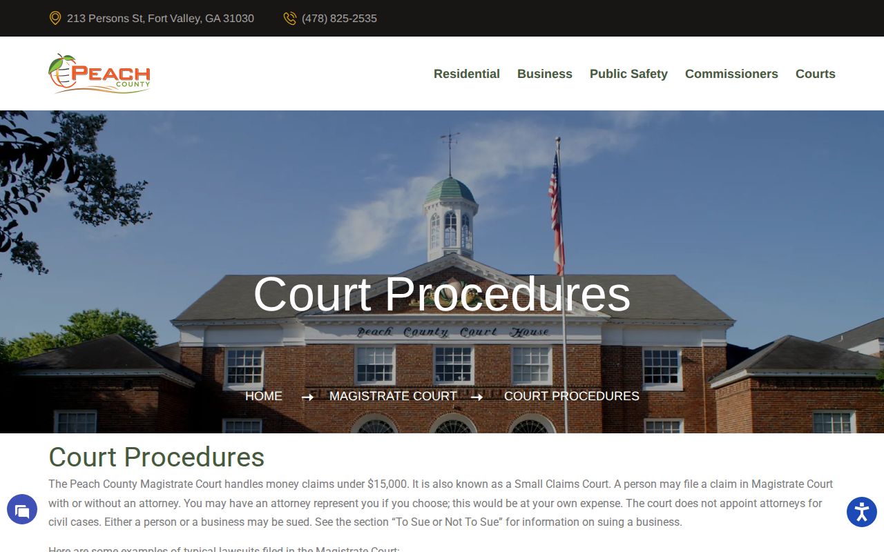 Peach County civil court docket Magistrate procedures page
