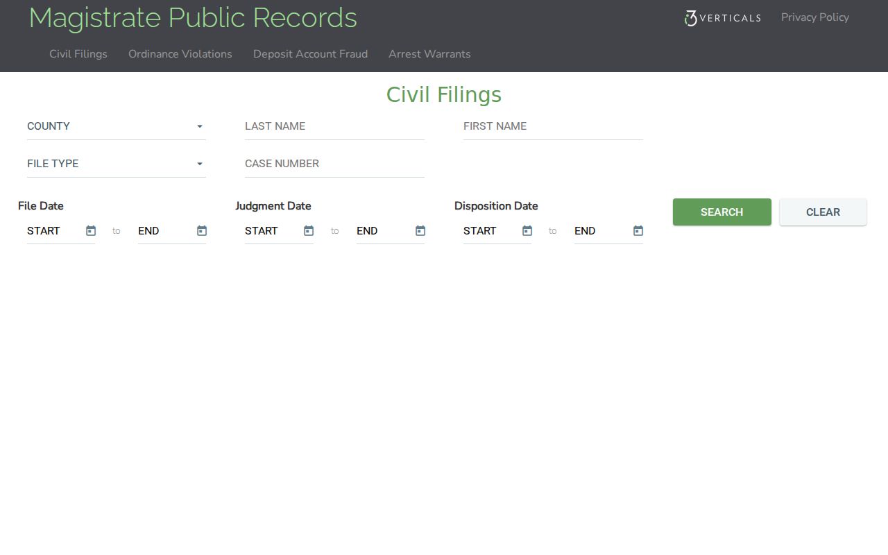 Peach County civil court docket Magistrate search form